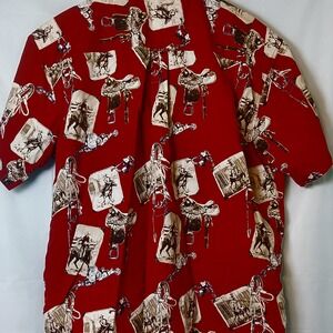 Vintage‎ Bit & Bridle Outfitters Western Cowboy Horse Saddle Print Shirt read!
